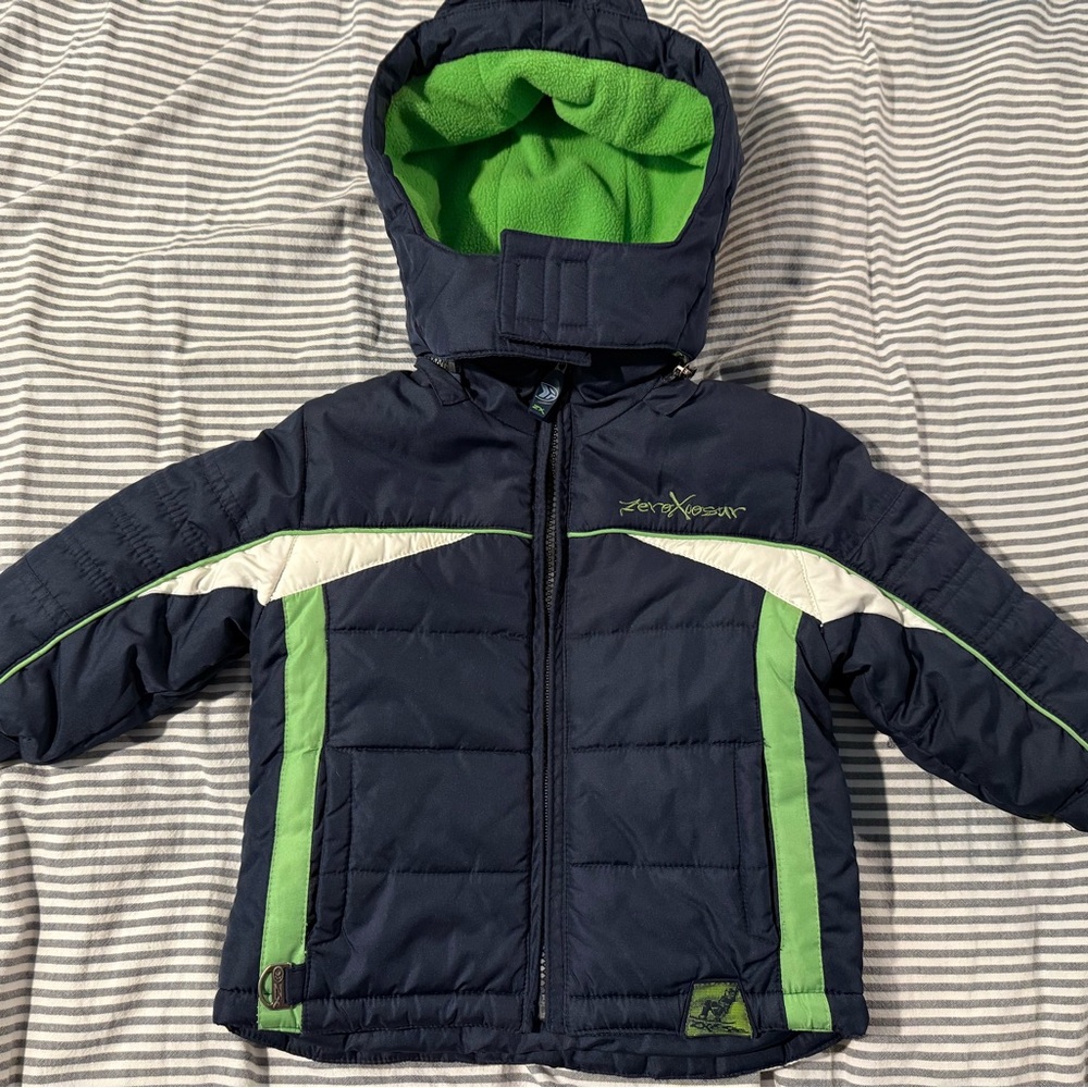 Navy and Green Hooded Winter Coat